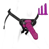 „ALL-IN“ festsitzender STRAP-ON mit SNAP-LOCK-SYSTEM inkl. 14,0 cm 17,0 cm und 21,0 cm großen Umschnalldildos für Frauen - PREMIUM SILIKON DILDOS - lila