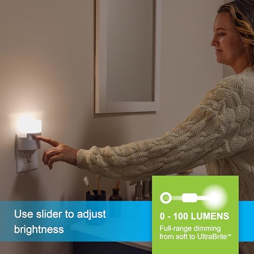 Image of GE Ultrabrite LED Night Light, Dimmable, 100 Lumens, Plug-in, Dusk to Dawn Sensor, UL-Listed, Ideal for Bedroom, Bathroom, Nursery, Kitchen, Hallway, 45125, 1 Pack, White | Dimmable Night Light for Bathroom, Kitchen, and Utility Room, UL Certified, Energy Efficient