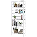 VIAGDO Badregal Bambus Regal, Küchenregal, Badezimmer Regal, Standregal mit 6 verstellbaren Ablagen, Bücherregal, Schuhregal, Holz Regal für Bad, Küche, Wohnzimmer, Balkon, 60 x 26 x 162 cm, Weiß