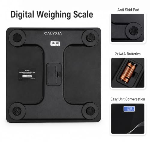 Image of Digital Weight Machine Scale 180kg Capacity, Tempered Glass Electronic Body Weight Machine with LCD Display, Auto On /Off, High Precision, Floral Black Design for Home Use