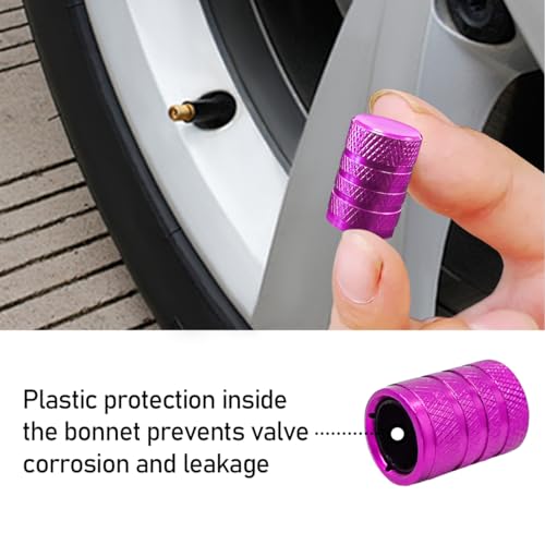 povtii 5 PCS Car Tire Valve Stem Caps, Aluminum Auto Wheel Stem Cover with O Seal, Corrosion Resistant Vehicle Tire Air Caps for Truck Motorcycle Bike, Universal Car Accessories (Purple)