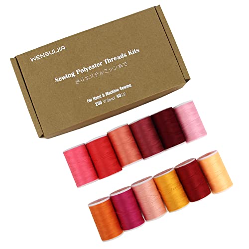 Multi-Purpose Thread For Sewing, 200Y/Spool 40S/2, Polyester Sewing Threads Kits For Sewing Machine & Hand Sewing (12 Bright Colors) #TOP3