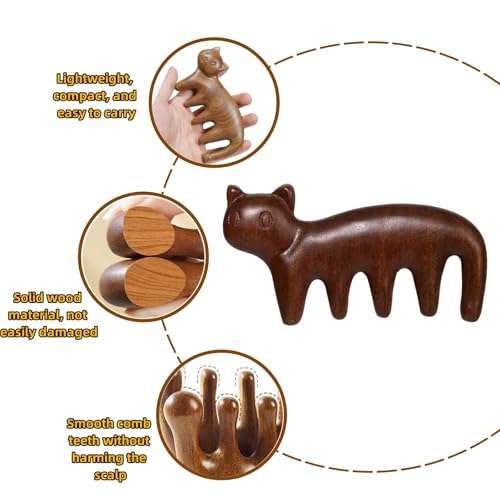 Masajeador de cuero cabelludo de madera con forma de gato miniatura 3