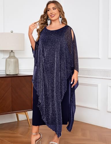 Image of ZOMVA Plus Size Elegant Formal Dress Long Cape Overlay Wedding Guest Formal Cocktail Mother of Bride Outfit