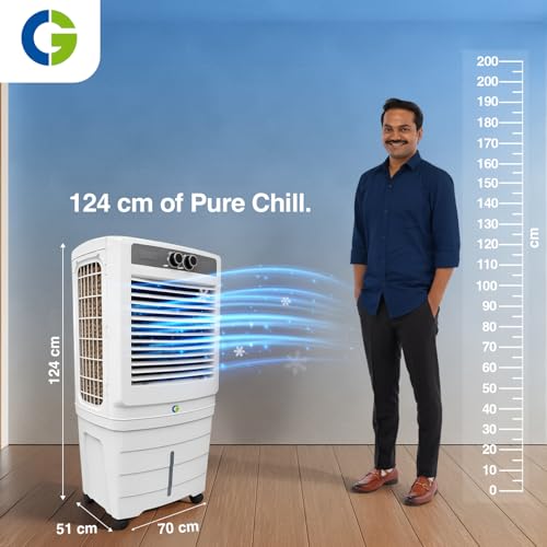 Image of CG Norris 90L Desert Air Cooler for Home | Inverter Compatible | Ice Chamber | Castor Wheels | Water Level Indicator | Up to 45 Ft Air Throw | 3 Yr Motor and Pump Warranty | 1 Yr Product Warranty