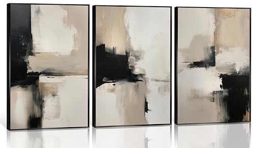 3PC Beige Abstract Wall Art Large Modern Minimalist Posters Prints Black Brown Neutral Artist Pictures Painting for Living Room Bedroom Bathroom Office Decorations Unframed