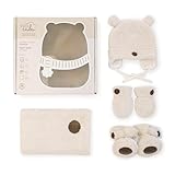 PETIT COULOU Teddy Bear Newborn Baby Gift Box 0-6 Months – Cozy Winter Set with Baby Mittens, Booties, Beanie & Blanket – Perfect New Born Gift for Warmth & Comfort (Sherpa)