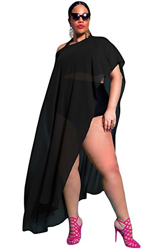 Prime Leader Black Draped Plus Size Cover-up(Black,one size)