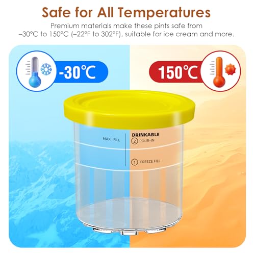 4 Stück Behälter für Ninja Creami Deluxe 680ML Ersatz Pints und Deckel für Ninja Creami NC500EU NC501EU Serie BPA-frei und Spülmaschinenfest Eismaschine Zubehör für Ice Cream Maker, Gelb/Rosa/Grün/Bla