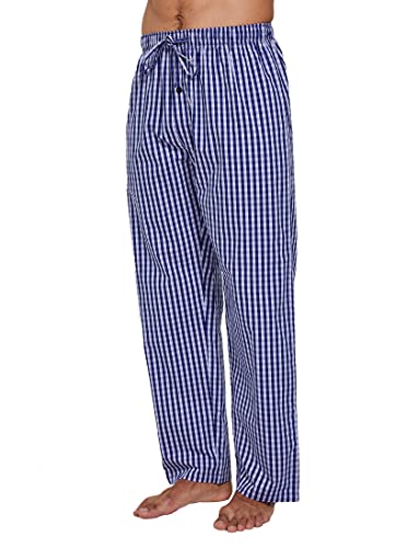 CYZ Pijama masculino de popelina 100% algodão, Xadrez azul marinho, X-Large