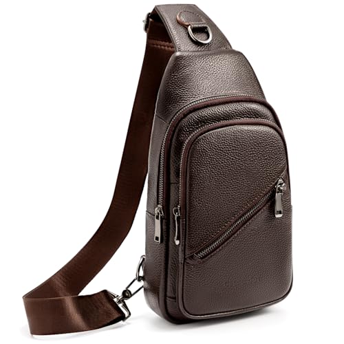 Casmandius Leather Sling Bag Crossbody Bags for Men Chest Pack for Daily Travel Leisure SportCoffee