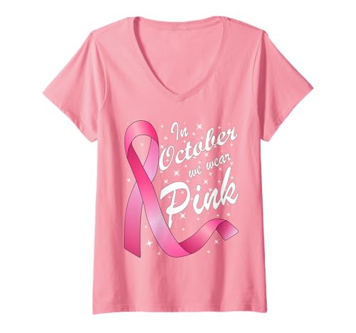 Femme Cancer du sein Breast Cancer Month In October we wear Pink T-Shirt avec Col en V