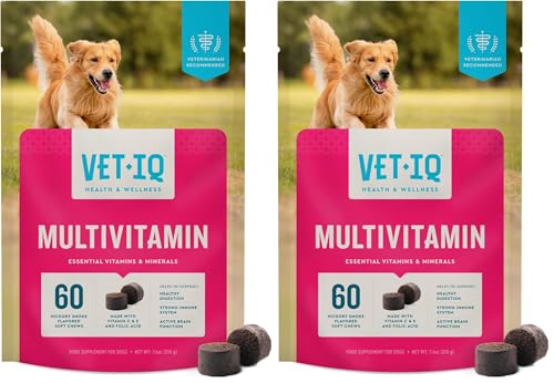 VetIQ Multivitamin Supplement for Dogs, Supports Active Brain Function, Immune System, and Digestive System, Hickory Smoke Flavored Dog Multivitamin, Made in The USA, 60 Count (Pack of 2)