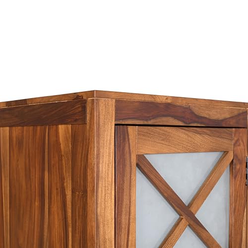 Image of EXCEL Home Cross Pattern Solid Wood 1-Door Wardrobe in Provincial Teak Finish