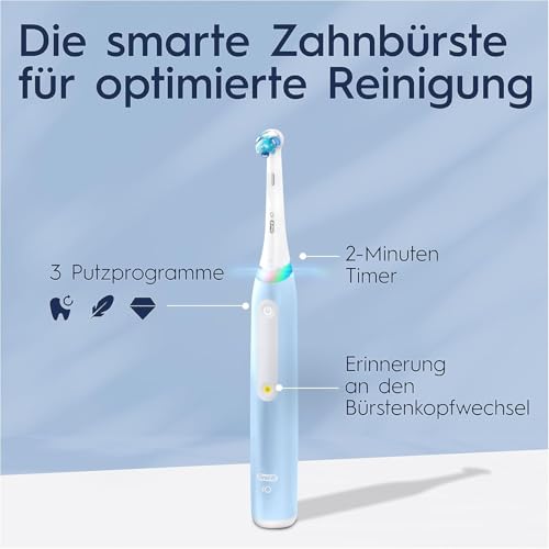 Oral-B iO Series 3 Elektrische Zahnbürste Hellblau PLUS Ausgewählte Original Oral-B iO Aufsteckbürsten Weiß 5x – Bild 6