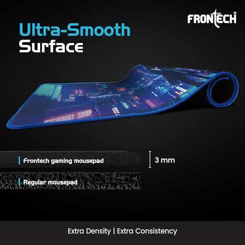 Image of Frontech Extended Gaming Mouse Pad (900 x 400 mm) - Premium Desk Mat with Anti-Slip Rubber Bas | Water-Resistant Surface | Stitched Edges & Ultra-Smooth Control for Gaming & Office (MSP-0058 Blue)