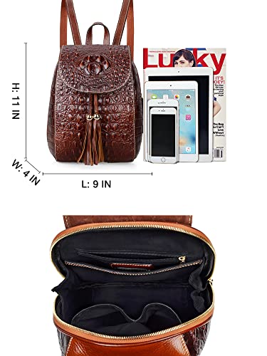 Pijushi Small Crocodile Leather Backpack Purse For Women Fashion Casual Backpack Crocodile Bag (B 66810 Brown) #TOP5