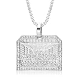 VUIFONGS Last supper Chain for Men Iced Out Pendant Christian Cross Rectangle Pendant Necklace Religion Style Hip Hop Punk Rock Clubs jewelry Cuban Link chain for men (Silver)