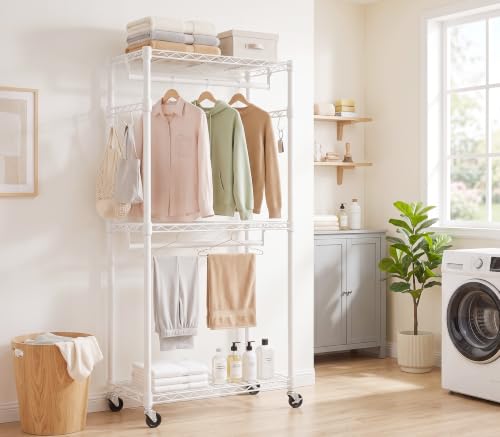Alpen Portable Clothes Rack with Wheels & Hooks, Freestanding Wardrobe Rack by Alpen - Used condition - Image 8
