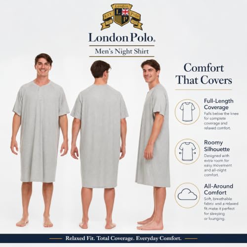 Image of Mens Nightshirt Short Sleeve Lounge, Sleep Shirt, Mens Nightshirt