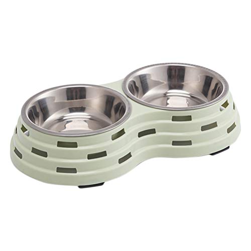 Pet Tigela de comida de aço inoxidável Prática Tigela Dupla Tigela de Comer Durável Comedouro de Águ