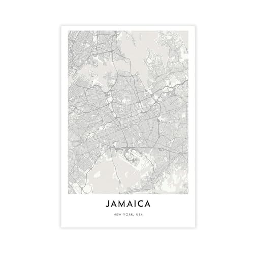 BMtyDG Jamaica Map NYC New York Decor, USA City Street Work Canvas Poster Wall Art Prints Room Aesthetic Murals Bedroom And Living Decorations Unframe 12x18inch