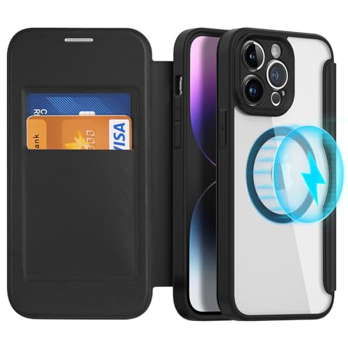 Étui en cuir iPhone 14 Pro Max noir avec rangement cartes et RFID