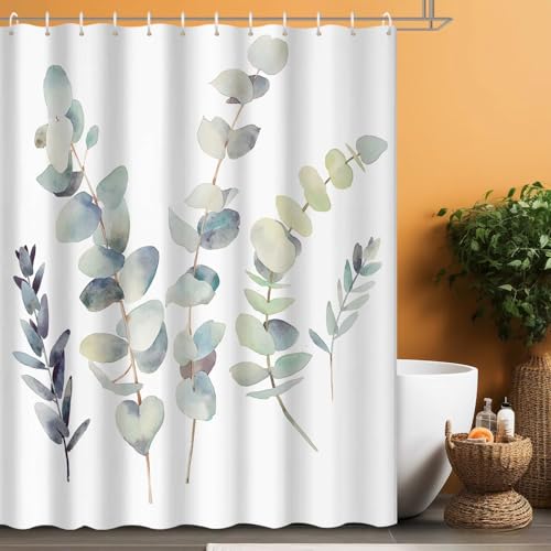 Rideau de douche lavable à œillets motif feuilles vertes, textile imperméable 240cm