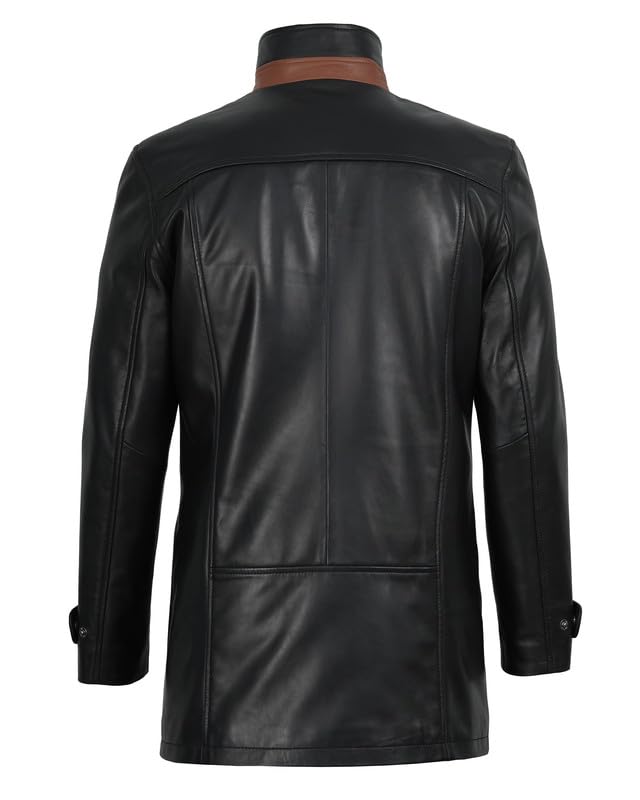Image of Blingsoul Real Lambskin Long Leather Jacket Men - Mid-Length Mens Leather Coat