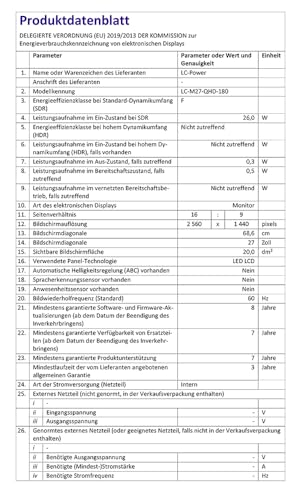 Monitor Gaming 27 Pollici, QHD Pannello Rapid IPS, 2560x1440, 180 Hz, 1 ms, Gamut di Colori 99% sRGB, Adaptive Sync, Inclinazione Regolabile, HDMI 2.0, DisplayPort 1.4, LC-M27-QHD-180 - Monitor - Immagine 11