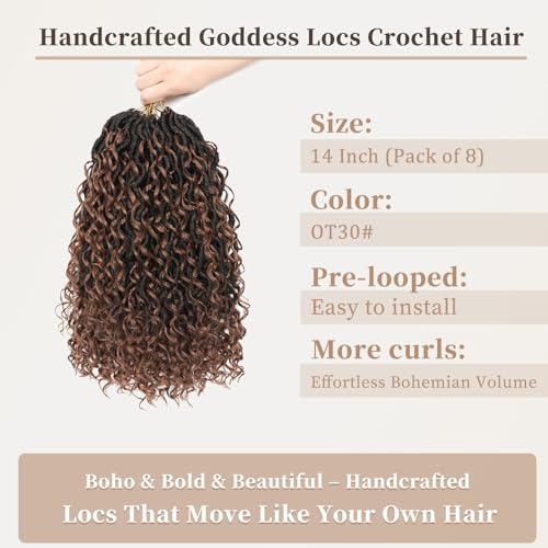 Image of 8 Packs Curly Boho Braids Faux Locs Crochet Hair, 14 Inch