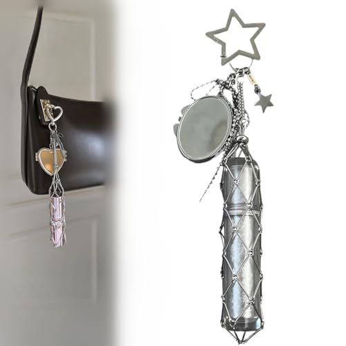 Generisch Soporte para pintalabios de acero inoxidable, elegante soporte de brillo de labios con espejo, soporte 2 en 1 para el bolso (estrellas)