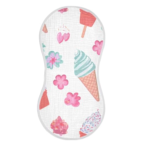xigua Ice Cream Cones Baby Burp Cloths for Newborn Boys and Girls 4 Pack, Soft & Absorbent Cotton Baby Burp Cloth, Baby Washcloths, Newborn Towel, Burp Rags