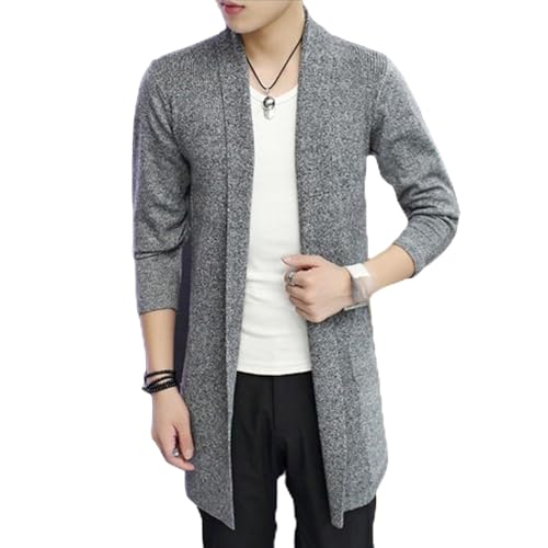 Men's Cardigan Long Shawl Collar Open Front Sweater Fashion Overcoat Trench Tops Ribbed Knit Sweater With Pockets