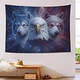 Wölfe Adler GalaxienWandteppich,TapisserieUniversen Science-Fiction Wandkunst Dekore,Blau WandbehangWanddeko für Wohnzimmer Schlafzimmer, Picknickdecke,70x100cm