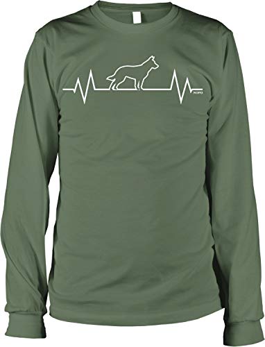 Hoodteez German Shepherd Heartbeat, I Love Dogs Men's Long Sleeve Shirt, S Moss