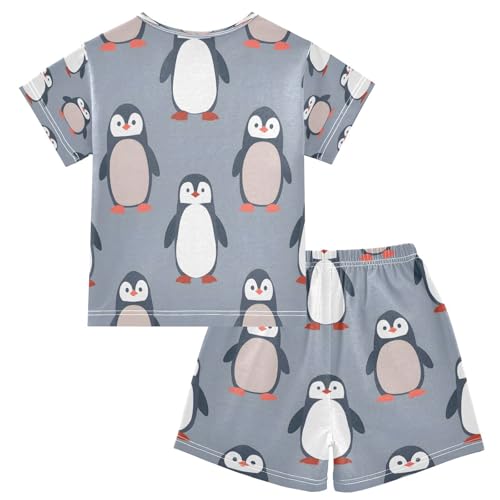 Short Sleeve Pajamas Sets Summer Cotton Sleepwear Black Red Penguin2