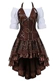 frawirshau Women's Steampunk Costume Corset Dress: Steampunk Corset with Skirt and White Pirate Blouse - Steam Punk Clothing for Cosplay M
