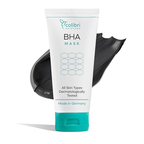 colibri skincare BHA Mask 150 ml - Aktivkohle Gesichtsmaske mit 2% BHA Salicylsäure - reinigt und verkleinert Poren - Hautreinigung für Gesicht gegen Mitesser mit Totes-Meer-Salz - Made in Germany