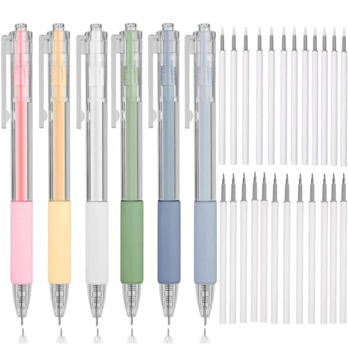 KEWAYO Retractable Pen Utility Knife 6-Piece Craft Cutting Set with 24 Blades Precision Pen Cutter for Scrapbooking Journaling Card Making & School Projects