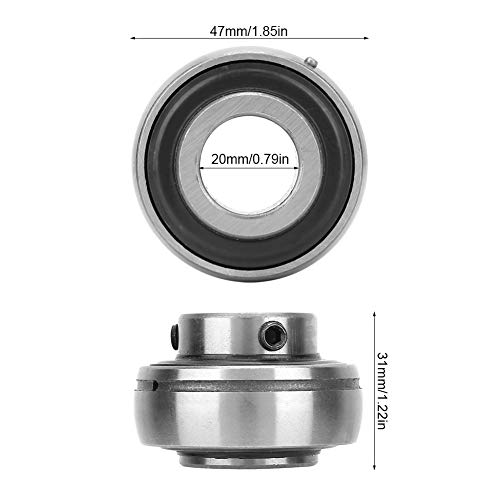 2x UC204 Einsatzlager Kugellager 20x47x31mm Spannlager Stahl, Innendurchmesser 20 mm für Maschinen und Werkzeuge