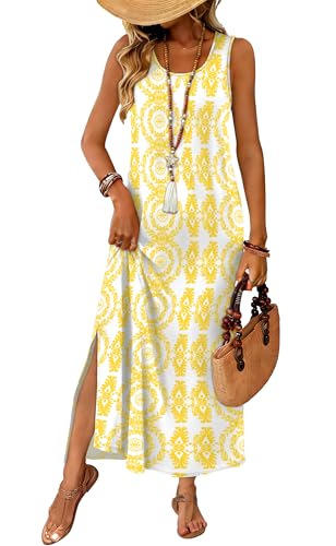 Image of WIHOLL Maxi Dress Summer Dresses 2026 Beach Vacation Clothes Sleeveless Sundresses with Pockets Boho S-3XL