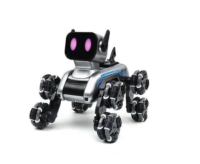 TIUDTOY Control Pet Dog Toy with 8-Wheel RC Stunt Robot Dog Drift Wheels, Cool Smoke Effect & Robotic Puppy for Kids (Rechargeable Battery 2.4GHz Remote 360° Spins LED Eyes Metal)