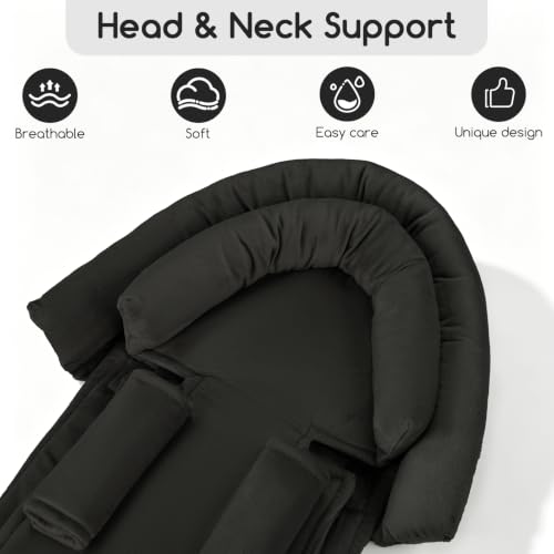 Image of Baby Car Seat Head Support for Newborn, GFU 2 in 1 Infant Car Seat Head Body Support with Strap Pads, Soft Stroller Cushion Pillow Insert for Girls, Fits for Stroller, Swing Black