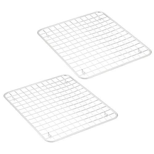 Mdesign Modern Metal Wire Kitchen Sink Metal Dish Drying Rack/Mat - Steel Wire Grid Design - Allows Wine Glasses, Mugs, Bowls And Dishes To Drain In Sink - 2 Pack - White #TOP7