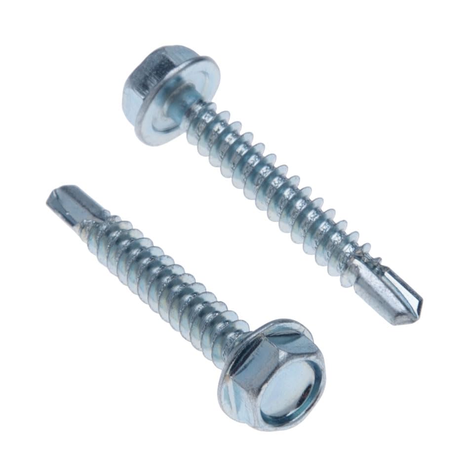 Tornillos autoperforantes cabeza hexagonal 5.5mm x 32mm, tornillos Tek zincados, fijaciones autotaraudeantes con arandela y punta perforante, para chapa, estructuras, cercas, HVAC y conductos (50 pcs)