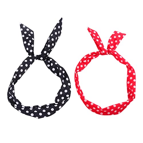VOLLGUFEN Set mit 2 roten, schwarzen, runden Stirnbändern für Mädchen und Frauen, Retro-Bandana-Stirnbänder, verdrahtete Stirnbänder, Vintage-Weihnachtsstirnbänder Cover