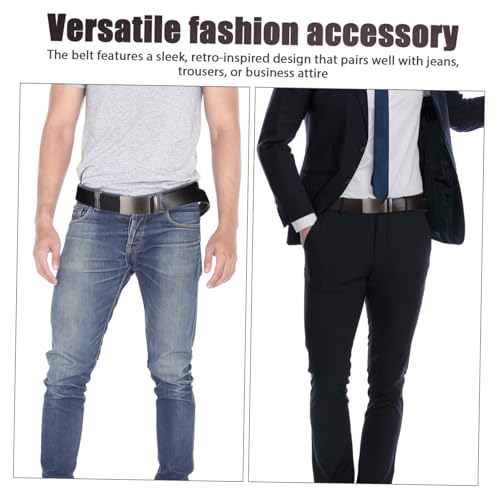 2pcs Adjustable Men Belts Vintage Automatic Buckle Brown Black for Jeans Dress Formal Attire3