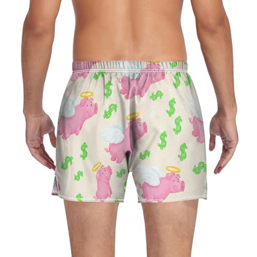 Winged Pigs Beige Men's Cotton Boxer Shorts Pajama Bottoms with Button Fly Moisture-Wicking Sleep Shorts Underwear2