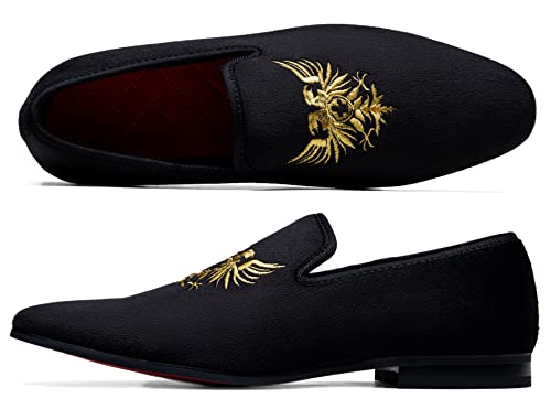Jousen Men's Loafers Velvet Slip On Dress Men Shoes Soft Vintage Luxury Mens Wedding Party Prom Shoes For Men(Amy3026A Black 9.5) #TOP1